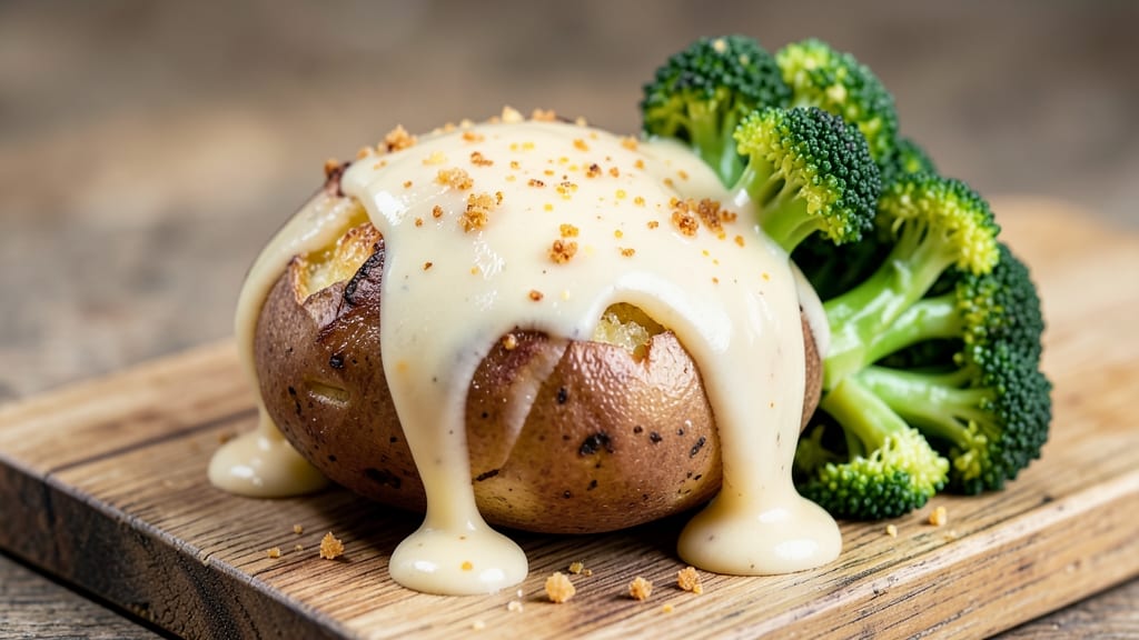 Baked Potato with Broccoli and Cheese Sauce Recipe: Loaded Bites in One-Pan Magic