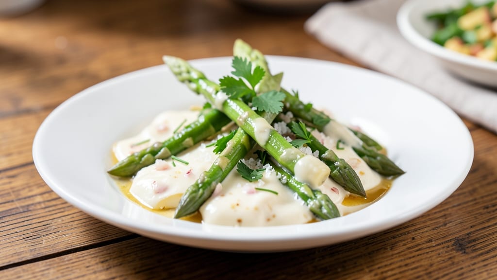 Asparagus White Sauce Recipe: Velvety Herb Cream With Crisp-Topped Greens