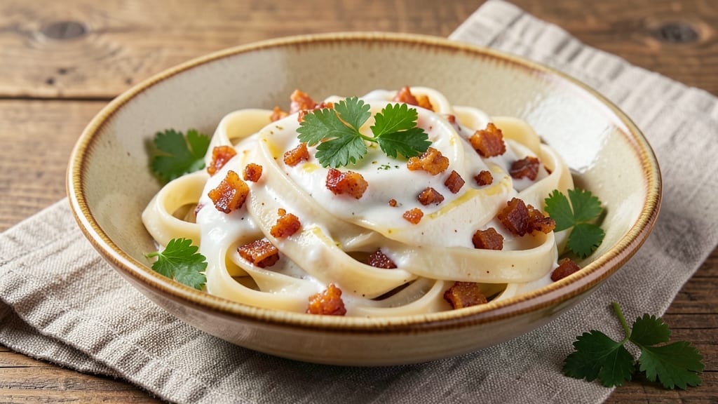 Bacon White Sauce Pasta Recipe: Crispy Pancetta and Creamy Velvety Harmony